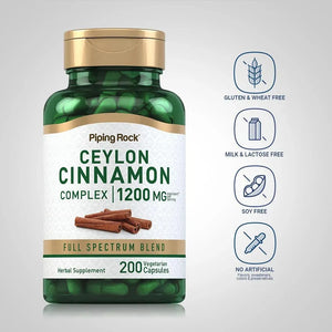 PIPING ROCK - Piping Rock Ceylon Cinnamon Complex 1200Mg. 200 Capsulas - The Red Vitamin MX - Suplementos Alimenticios - {{ shop.shopifyCountryName }}