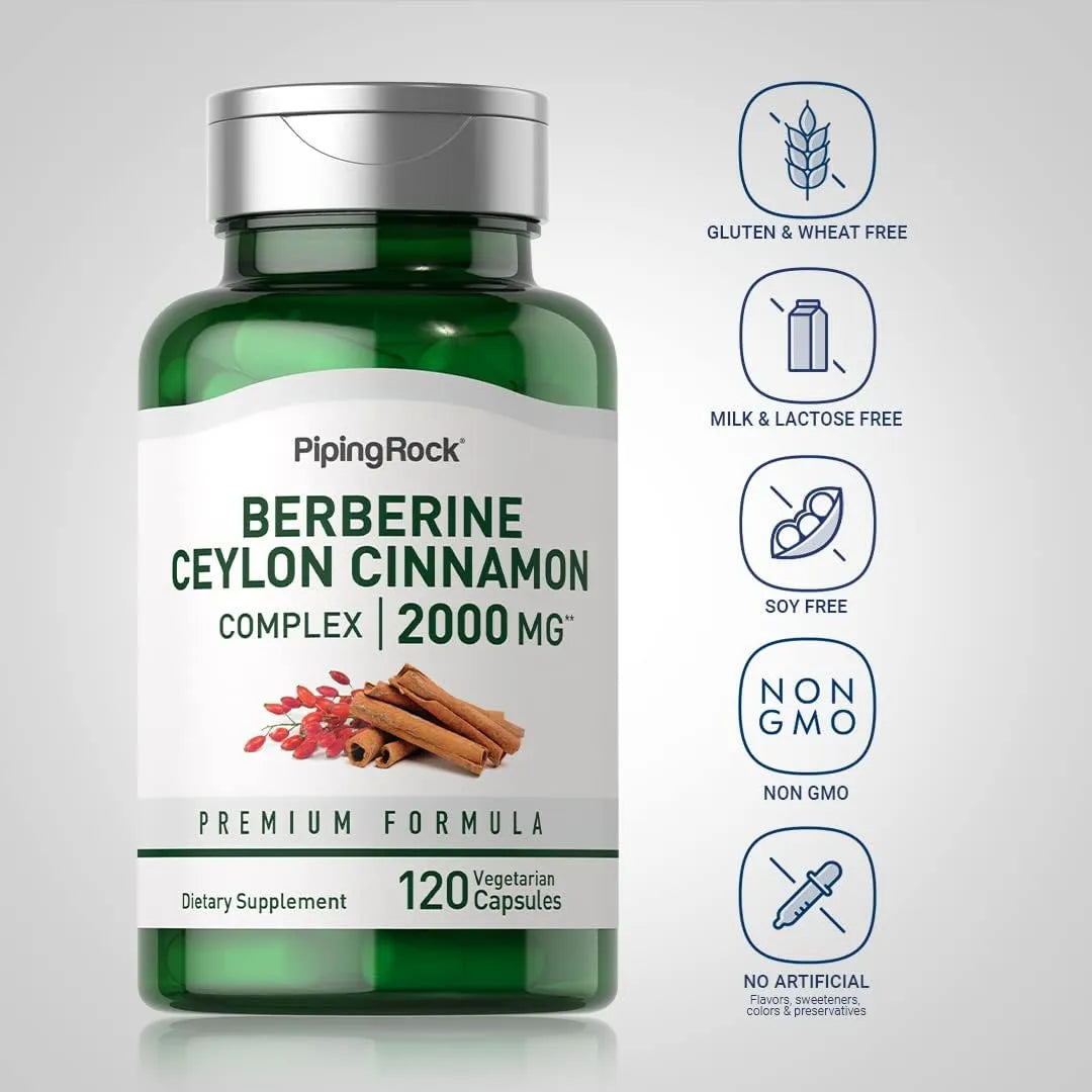 PIPING ROCK - Piping Rock Berberine with Ceylon Cinnamon Complex 2000Mg. 120 Capsulas - The Red Vitamin MX - Suplementos Alimenticios - {{ shop.shopifyCountryName }}