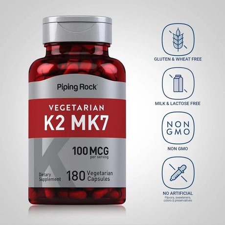 PIPING ROCK - Piping Rock K2 MK7 Vitamin 100mcg 180 Capsulas - The Red Vitamin MX - Suplementos Alimenticios - {{ shop.shopifyCountryName }}