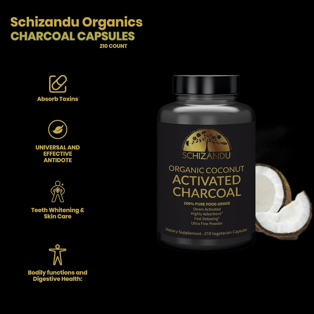 Schizandu Activated Coconut Charcoal 210 Capsulas