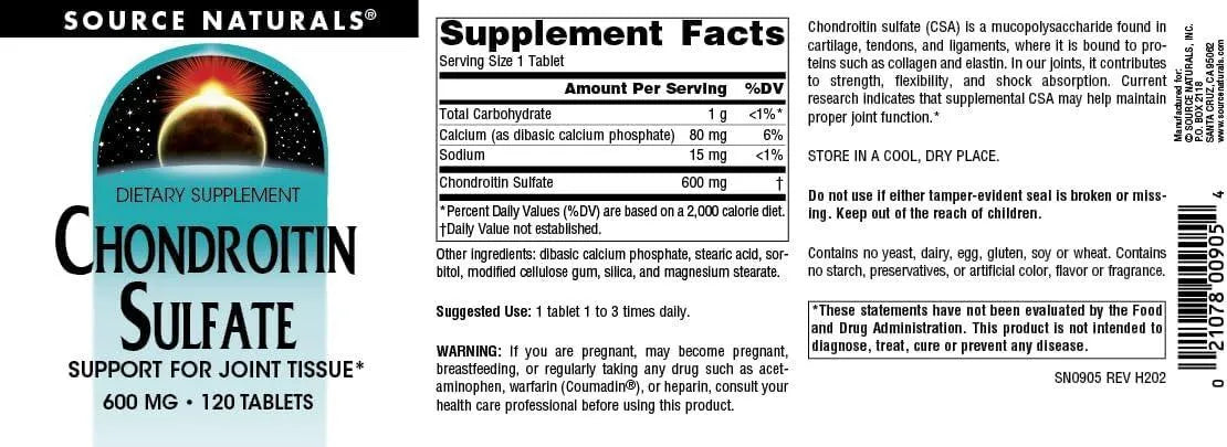 SOURCE NATURALS - Source Naturals Chondroitin Sulfate 600Mg. 120 Tabletas - The Red Vitamin MX - Suplementos Alimenticios - {{ shop.shopifyCountryName }}