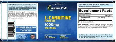 PURITAN'S PRIDE - Puritan's Pride L-Carnitine Fumarate 1000Mg. 90 Tabletas - The Red Vitamin MX - Suplementos Alimenticios - {{ shop.shopifyCountryName }}