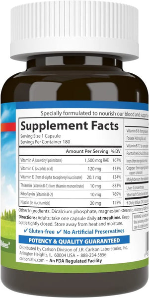 CARLSON - Carlson Blood Nutrients 180 Capsulas - The Red Vitamin MX - Suplementos Alimenticios - {{ shop.shopifyCountryName }}