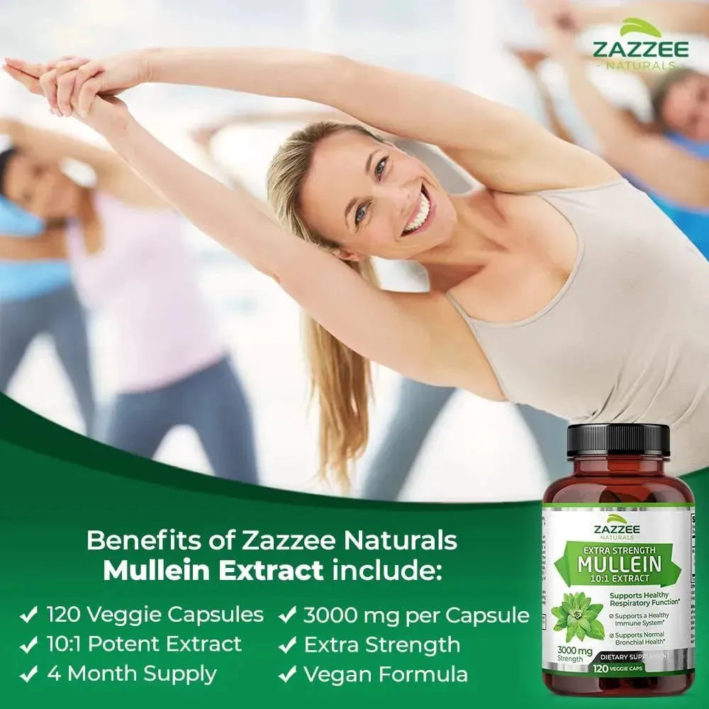 ZAZZEE NATURALS - Zazzee Extra Strength Mullein 10:1 Extract 3000Mg. 120 Capsulas - The Red Vitamin MX - Suplementos Alimenticios - {{ shop.shopifyCountryName }}