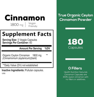 HEALTH NUTRITION NATURALS - Health Nutrition Naturals Pure Cinnamon 1800Mg. 180 Capsulas - The Red Vitamin MX - Suplementos Alimenticios - {{ shop.shopifyCountryName }}