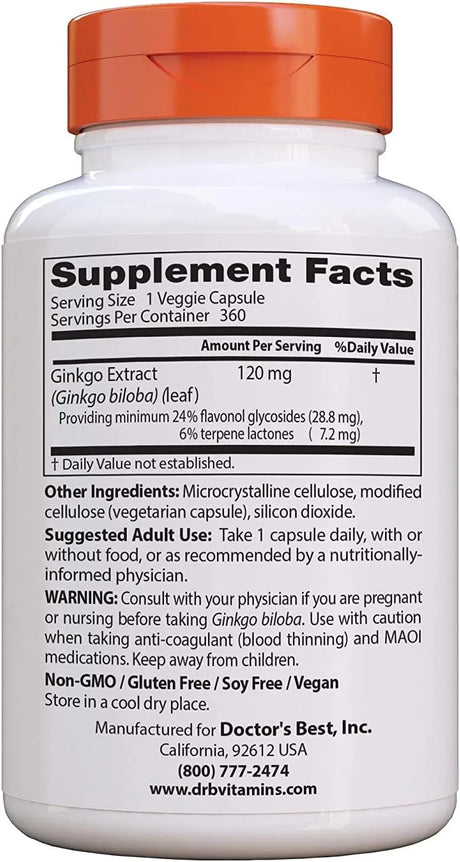 DOCTOR'S BEST - Doctor's Best Extra Strength Ginkgo 120Mg. 360 Capsulas - The Red Vitamin MX - Suplementos Alimenticios - {{ shop.shopifyCountryName }}