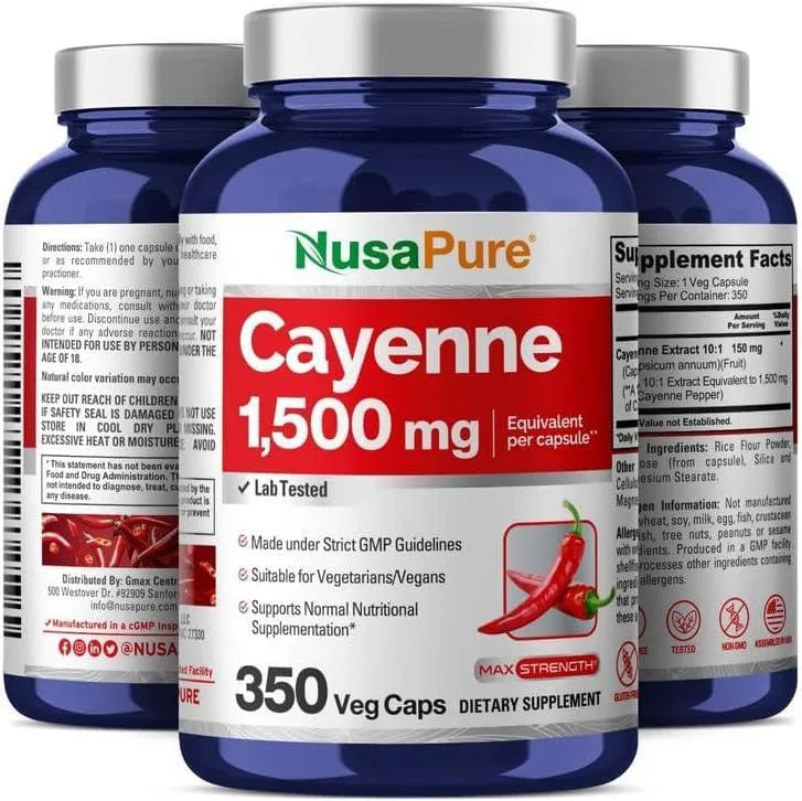 NUSAPURE - NusaPure Cayenne Pepper 1500Mg. 350 Capsulas - The Red Vitamin MX - Suplementos Alimenticios - {{ shop.shopifyCountryName }}