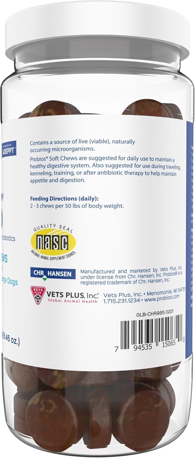 Vets Plus Probios for Dogs Soft Chews Medium & Large Breeds 60 Masticables 2 Pack