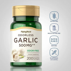PIPING ROCK - Piping Rock Odorless Garlic 500Mg. 200 Capsulas Blandas - The Red Vitamin MX - Suplementos Alimenticios - {{ shop.shopifyCountryName }}