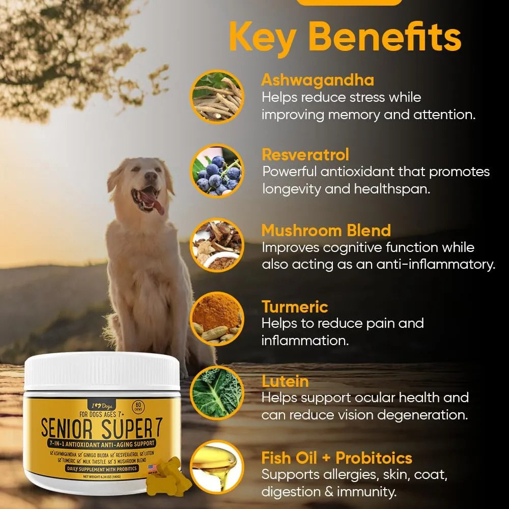 IHEARTDOGS - iHeartDogs Senior Super 7 Daily Dog Multivitamin 60 Masticables - The Red Vitamin MX - Multivitamínicos Para Perros - {{ shop.shopifyCountryName }}