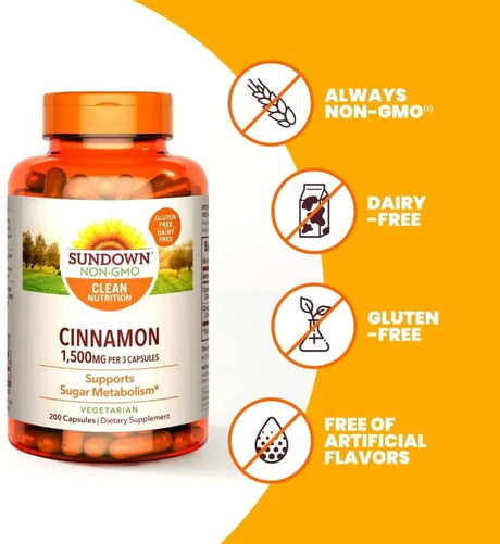 SUNDOWN - Sundown Cinnamon Supports Sugar Metabolism 200 Capsulas - The Red Vitamin MX - Suplementos Alimenticios - {{ shop.shopifyCountryName }}