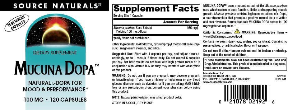 SOURCE NATURALS - Source Naturals Mucuna Dopa 120 Capsulas - The Red Vitamin MX - Suplementos Alimenticios - {{ shop.shopifyCountryName }}