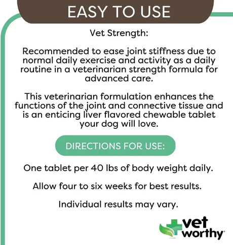 VET WORTHY - Vet Worthy Joint Support Level 4 Dog Supplement 60 Tabletas Masticables - The Red Vitamin MX - Cuidado De Cadera Y Articulaciones Para Perros - {{ shop.shopifyCountryName }}