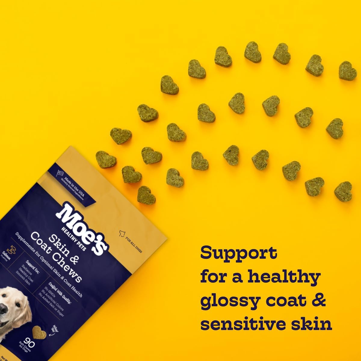Moe’s Skin & Coat Omega 3 6 9 and Vitamin Supplement for Dogs 90 Masticables