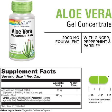 SOLARAY Aloe Vera Gel Concentrate 2000Mg. 100 Capsulas