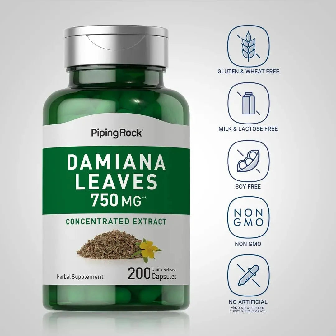 PIPING ROCK - Piping Rock Damiana Leaf Extract 750Mg. 200 Capsulas - The Red Vitamin MX - Suplementos Alimenticios - {{ shop.shopifyCountryName }}