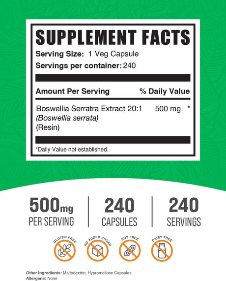 BULK SUPPLEMENTS - Bulk Supplements Boswellia Serrata Extract 10,000Mg. 240 Capsulas - The Red Vitamin MX - Suplementos Alimenticios - {{ shop.shopifyCountryName }}