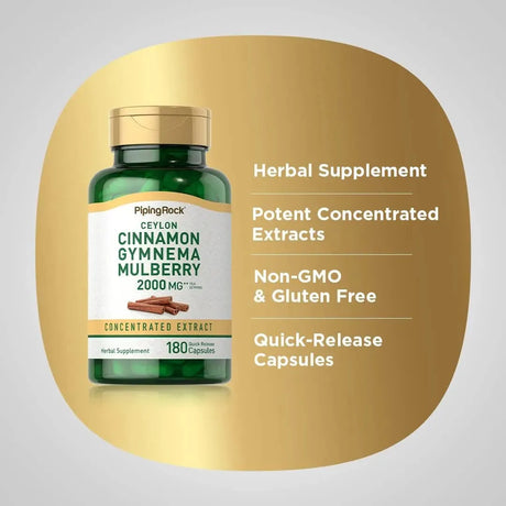 PIPING ROCK - Piping Rock Ceylon Cinnamon with Gymnema & Mulberry 2000Mg. 180 Capsulas - The Red Vitamin MX - Suplementos Alimenticios - {{ shop.shopifyCountryName }}