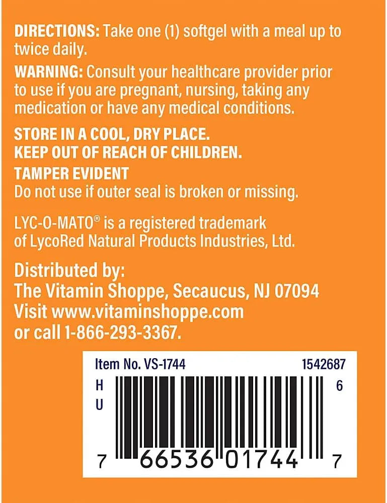 THE VITAMIN SHOPPE - The Vitamin Shoppe Lycopene 10Mg. 180 Capsulas Blandas - The Red Vitamin MX - Suplementos Alimenticios - {{ shop.shopifyCountryName }}