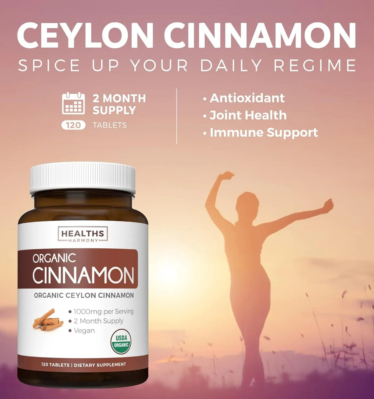 HEALTHS HARMONY - Healths Harmony USDA Organic Ceylon Cinnamon 1000Mg. 120 Tabletas - The Red Vitamin MX - Suplementos Alimenticios - {{ shop.shopifyCountryName }}