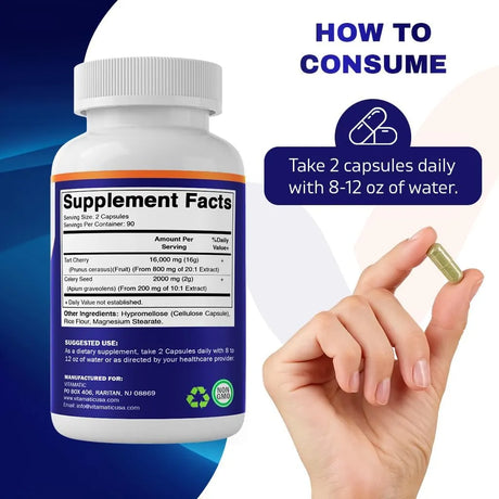 VITAMATIC - Vitamatic Tart Cherry with Celery Seed 180 Capsulas - The Red Vitamin MX - Suplementos Alimenticios - {{ shop.shopifyCountryName }}