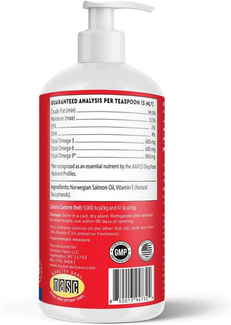 WONDER PAWS - WONDER PAWS Pure Norwegian Salmon Oil 16 Fl.Oz. - The Red Vitamin MX - Aceite De Pescado Para Perros - {{ shop.shopifyCountryName }}