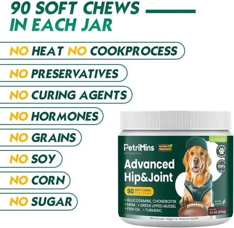 PETRIMINS - PetriMins Advanced Hip & Joint Supplement for Dogs Bacon 90 Masticables - The Red Vitamin MX - Cuidado De Cadera Y Articulaciones Para Perros - {{ shop.shopifyCountryName }}