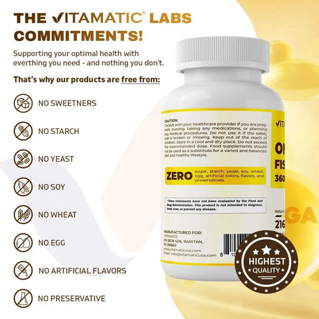 VITAMATIC - Vitamatic Triple Strength Omega 3 Fish Oil 3600Mg. 180 Capsulas Blandas - The Red Vitamin MX - Suplementos Alimenticios - {{ shop.shopifyCountryName }}