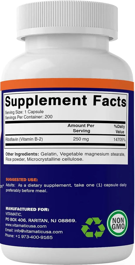VITAMATIC - Vitamatic Vitamin B2 250Mg. 200 Capsulas - The Red Vitamin MX - Suplementos Alimenticios - {{ shop.shopifyCountryName }}