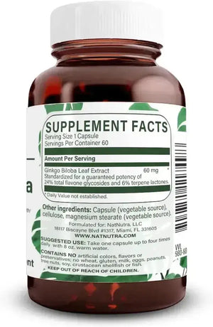NATURAL NUTRA - Natural Nutra Ginkgo Biloba 60 Capsulas - The Red Vitamin MX - Suplementos Alimenticios - {{ shop.shopifyCountryName }}
