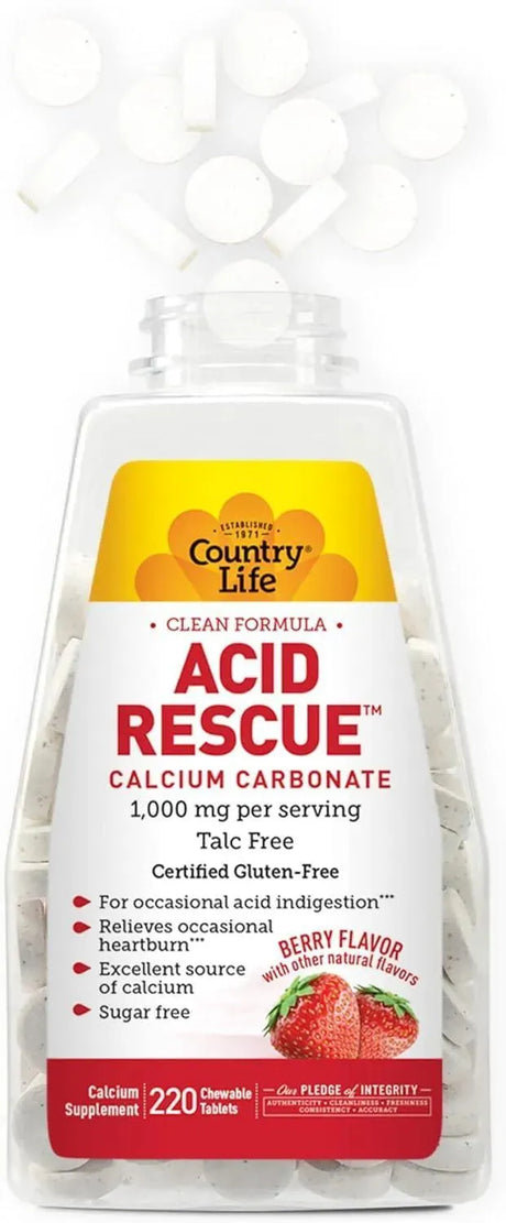 COUNTRY LIFE - Country Life Acid Rescue Calcium Carbonate Berry Flavor 220 Tabletas Masticables - The Red Vitamin MX - Suplementos Alimenticios - {{ shop.shopifyCountryName }}
