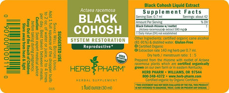 Herb Pharm Certified Organic Black Cohosh Liquid Extract 1 Fl.Oz.
