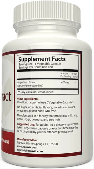 NARAVIS - Naravis Grape Seed Extract 400Mg. 120 Capsulas - The Red Vitamin MX - Suplementos Alimenticios - {{ shop.shopifyCountryName }}