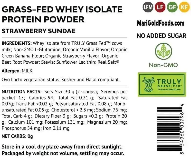 MARIGOLD - MariGold Grass-fed Whey Protein Isolate Powder Creamy Strawberry Sundae 454Gr. - The Red Vitamin MX - Suplementos Alimenticios - {{ shop.shopifyCountryName }}