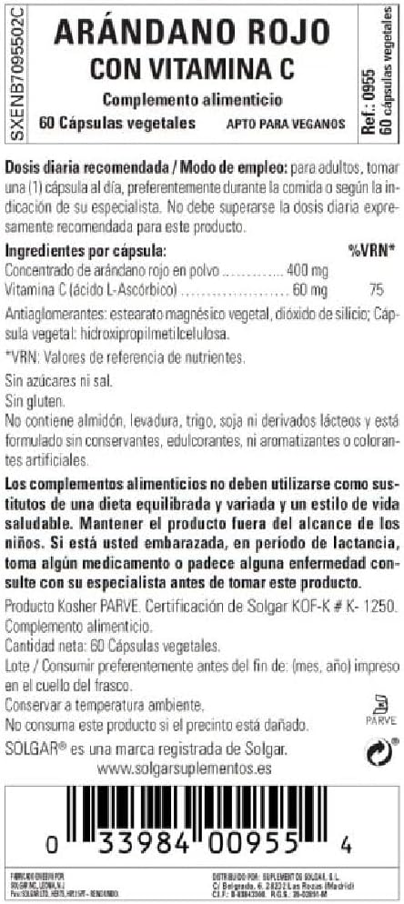 Solgar Naturally Sourced Cranberry with Vitamin C 60 Capsulas
