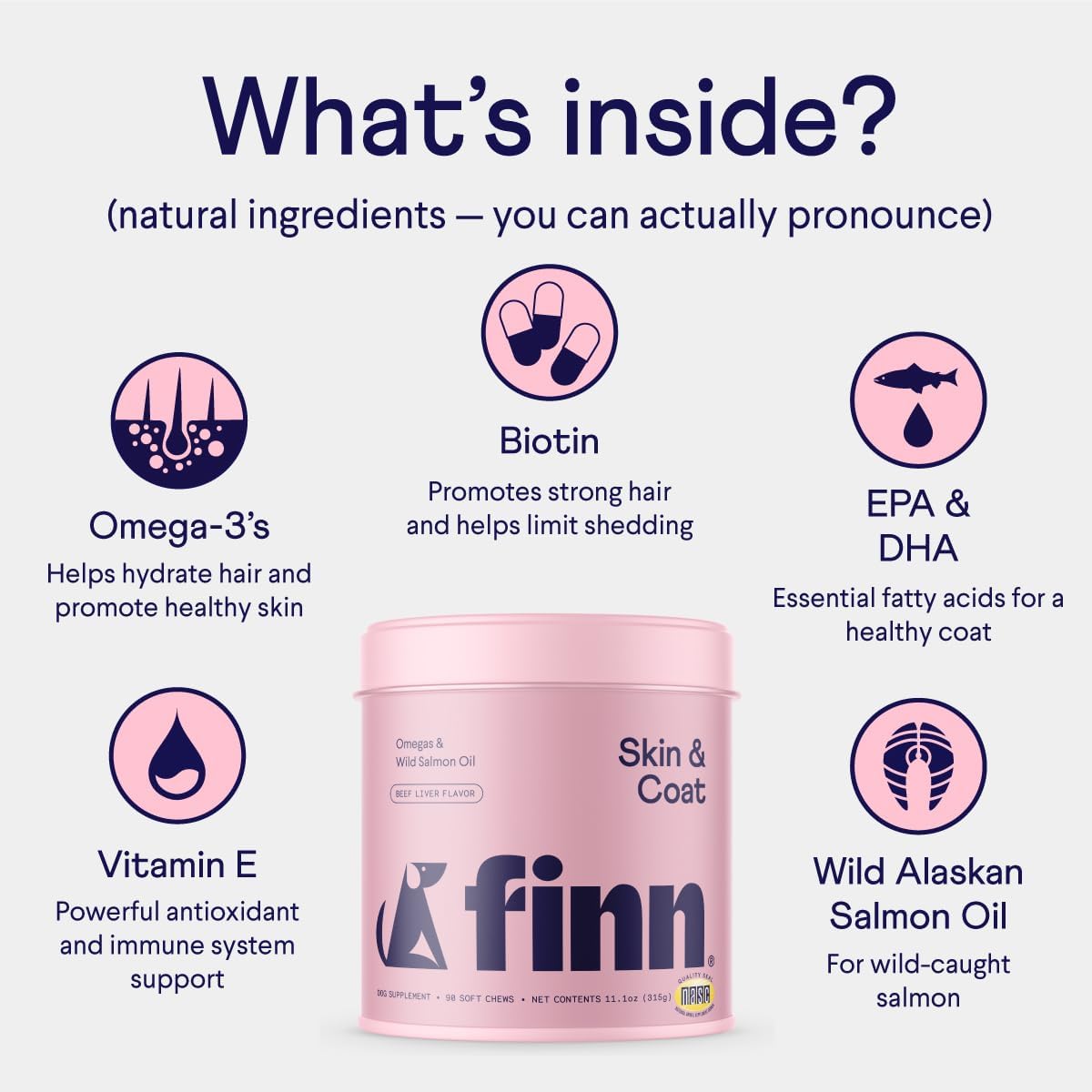 Finn Skin & Coat Salmon Oil Supplement for Dogs 90 Masticables