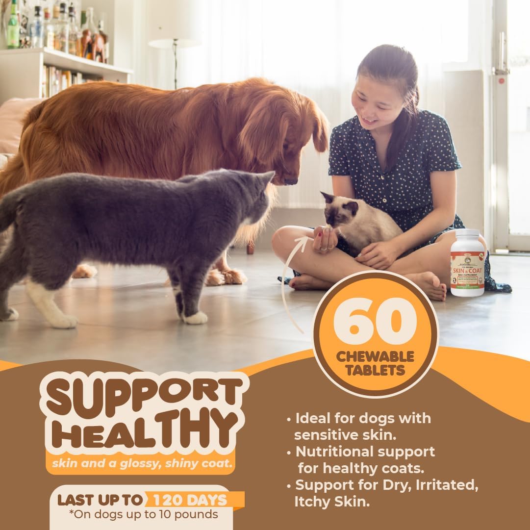 Makondo Pets Skin and Coat Supplement with Fish Oil and Omega 3 for Dogs 60 Tabletas Masticables 2 Pack