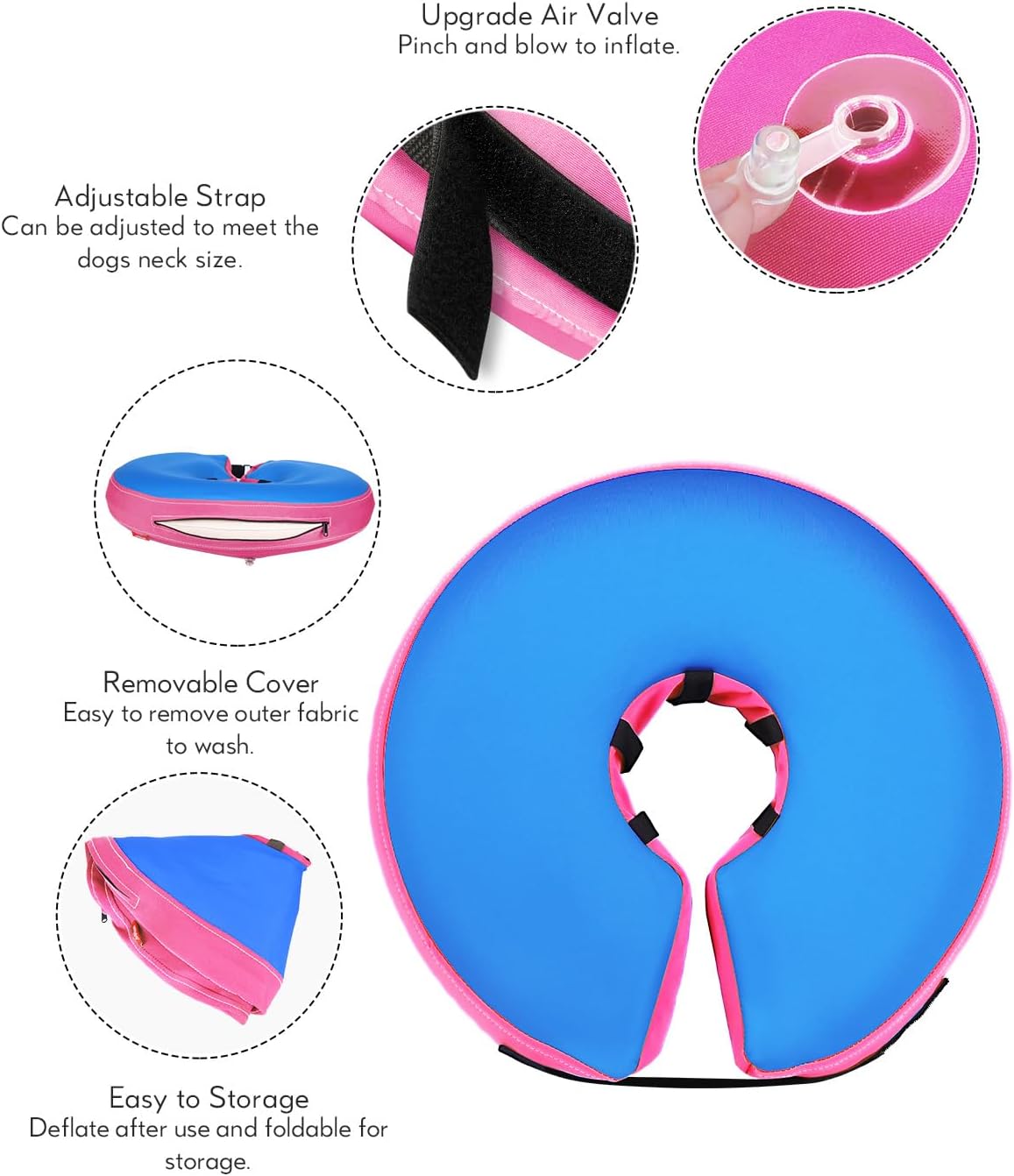 MIDOG Inflatable Dog Cone Collar PinkBlue XSMALL Neck 5"-8"