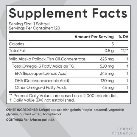 SPORTS RESEARCH - Sports Research Fish Oil Mini-Softgels 625Mg. 120 Mini Capsulas Blandas - The Red Vitamin MX - Suplementos Alimenticios - {{ shop.shopifyCountryName }}