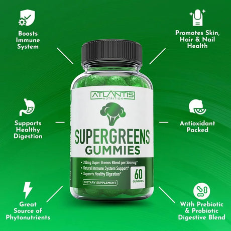 ATLANTIS NUTRITION - Atlantis Nutrition Supergreens Gummies Natural Raspberry Flavor 60 Gomitas - The Red Vitamin MX - Suplementos Alimenticios - {{ shop.shopifyCountryName }}
