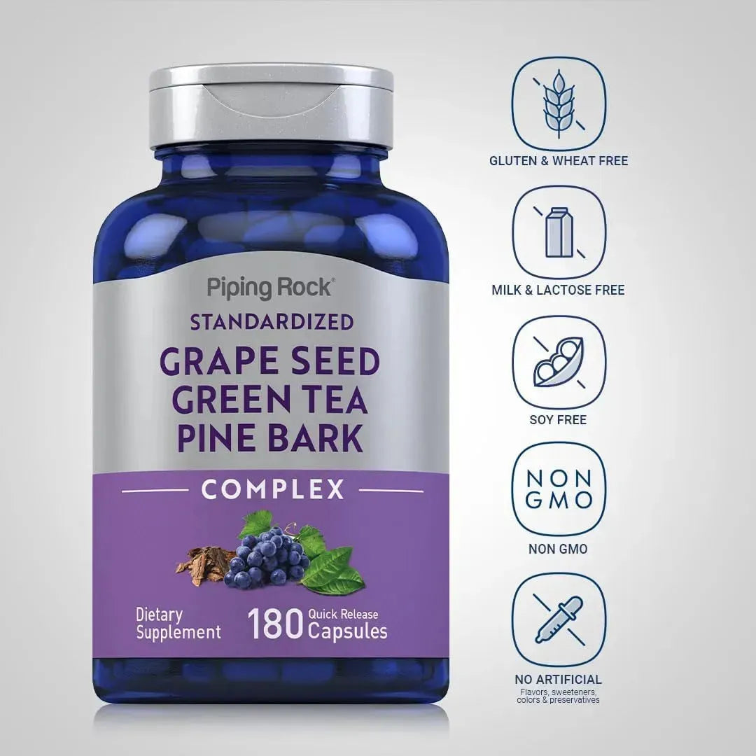 PIPING ROCK - Piping Rock Grape Seed, Green Tea & Pine Bark Complex 180 Capsulas - The Red Vitamin MX - Suplementos Alimenticios - {{ shop.shopifyCountryName }}