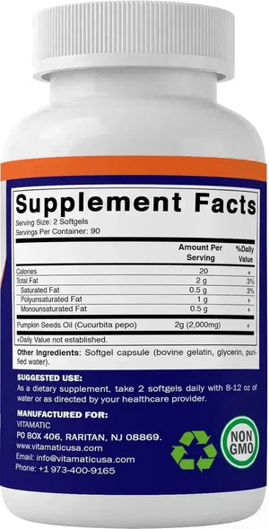 VITAMATIC - Vitamatic Pumpkin Seed Oil 2000Mg. 180 Capsulas Blandas 2 Pack - The Red Vitamin MX - Suplementos Alimenticios - {{ shop.shopifyCountryName }}