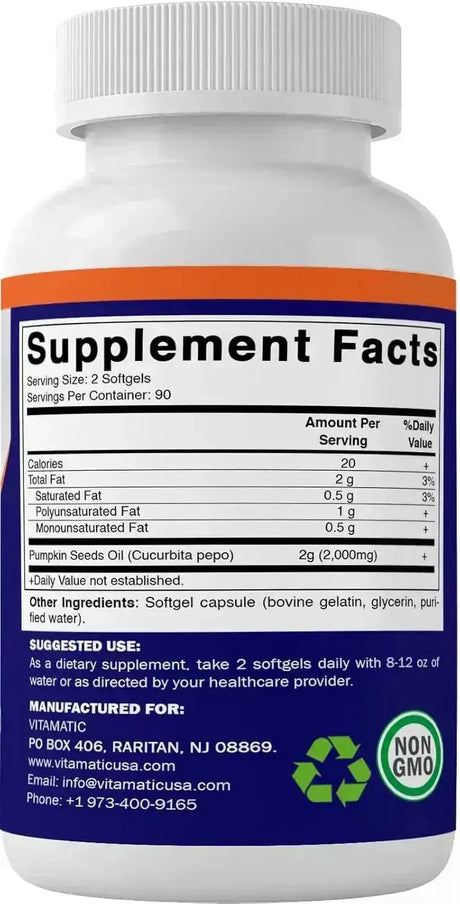 VITAMATIC - Vitamatic Pumpkin Seed Oil 2000Mg. 180 Capsulas Blandas 2 Pack - The Red Vitamin MX - Suplementos Alimenticios - {{ shop.shopifyCountryName }}