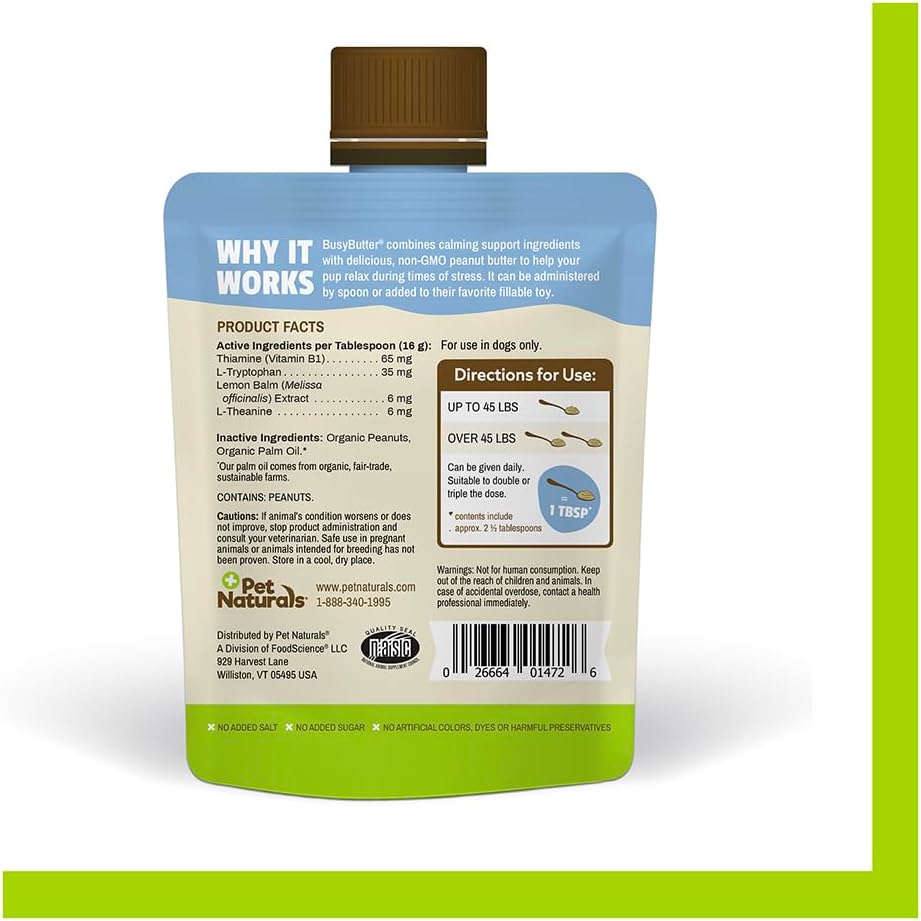 Pet Naturals BusyButter Easy Squeeze Calming Peanut Butter for Dogs 42Gr. 6 Pack