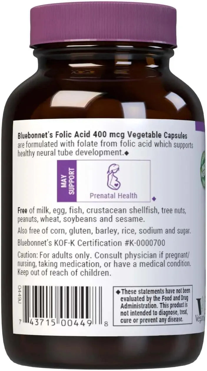 BLUEBONNET NUTRITION - Bluebonnet Nutrition Folic Acid 400mcg 90 Capsulas - The Red Vitamin MX - Suplementos Alimenticios - {{ shop.shopifyCountryName }}
