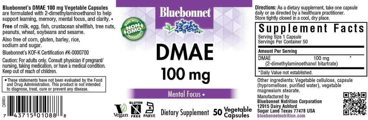 BLUEBONNET NUTRITION - BlueBonnet DMAE 100Mg. 50 Capsulas - The Red Vitamin MX - Suplementos Alimenticios - {{ shop.shopifyCountryName }}