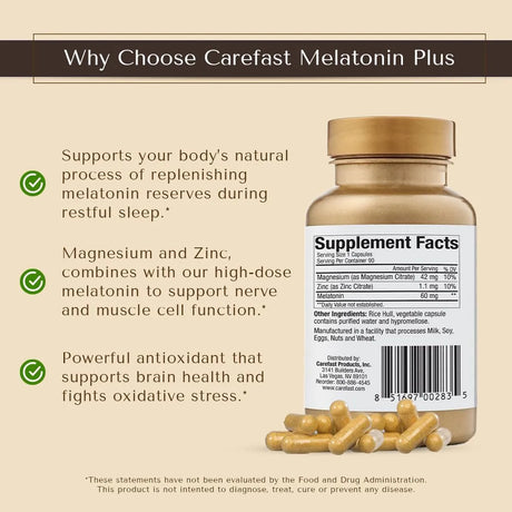 CAREFAST - CAREFAST Melatonin Plus Extra Strength 60Mg. 90 Capsulas - The Red Vitamin MX - Suplementos Alimenticios - {{ shop.shopifyCountryName }}