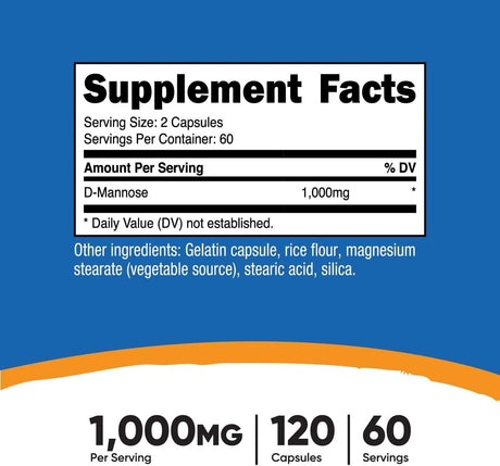 NUTRICOST - Nutricost D-Mannose 1,000Mg. 120 Capsulas - The Red Vitamin MX - Suplementos Alimenticios - {{ shop.shopifyCountryName }}