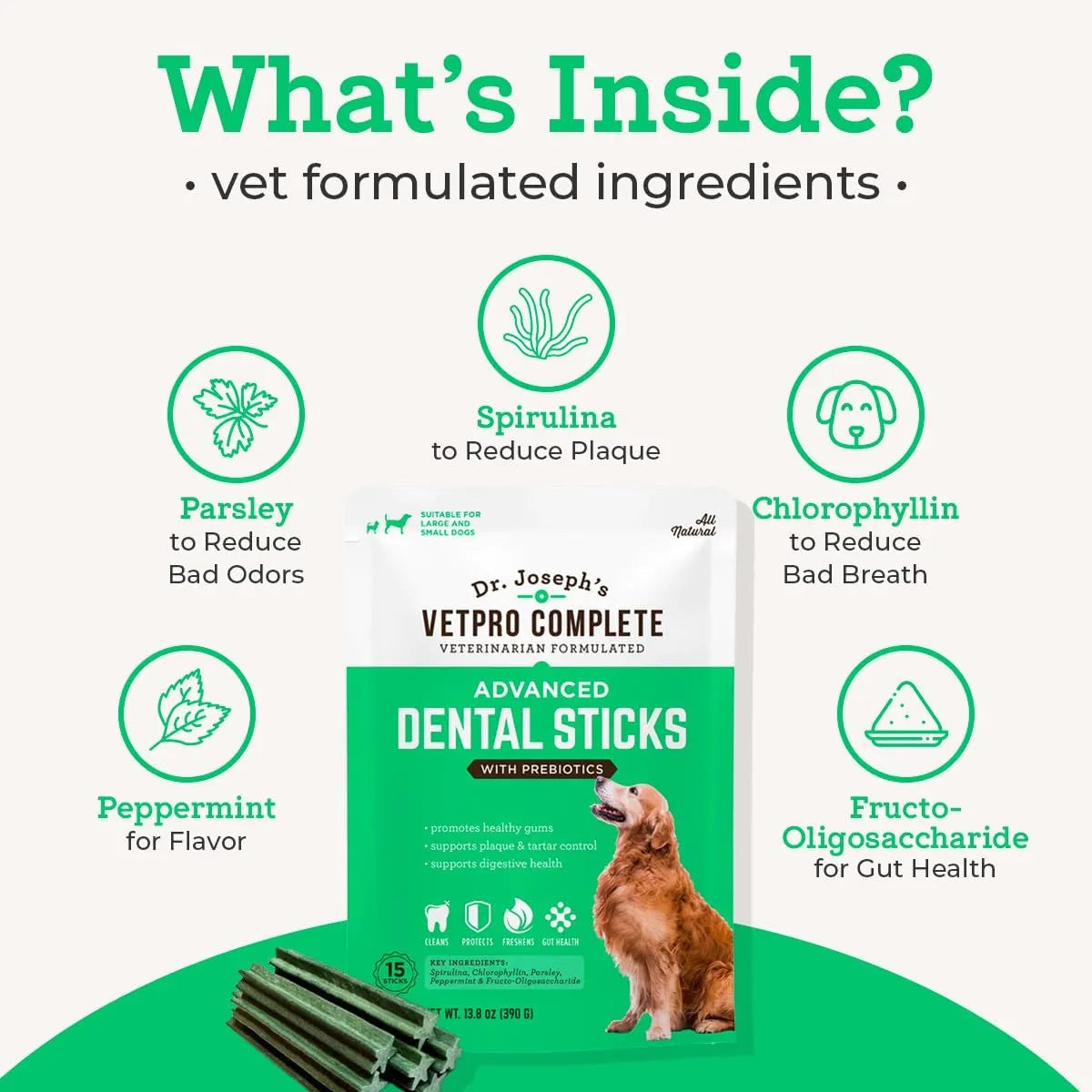 DR. JOSEPH'S - Dr. Joseph's Vetpro Complete Advanced Dental Sticks with Prebiotics 15 Piezas - The Red Vitamin MX - Cuidado Dental Para Perros - {{ shop.shopifyCountryName }}