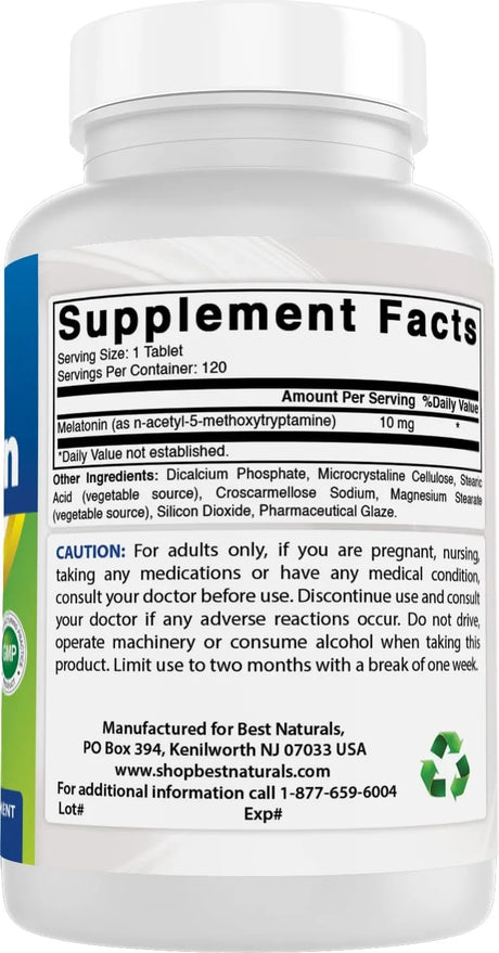 BEST NATURALS - Best Naturals Melatonin 10Mg. 120 Tabletas - The Red Vitamin MX - Suplementos Alimenticios - {{ shop.shopifyCountryName }}